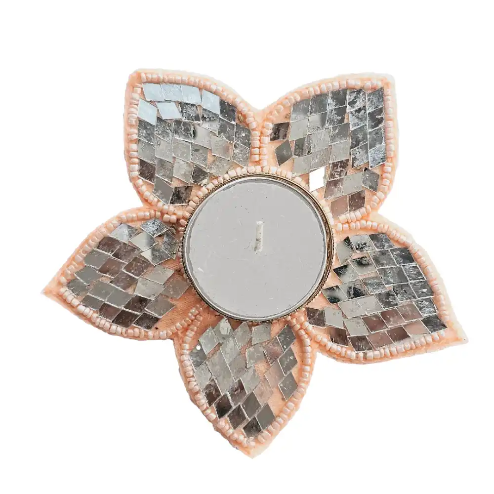 Flower mirror T-light holder for Diwali decor